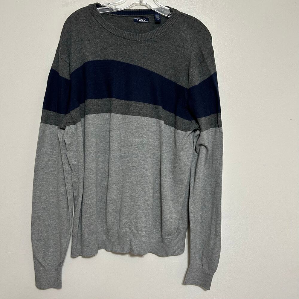 IZOD Gray Blue Stripe Pullover Sweater Large